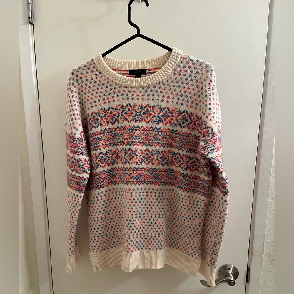 J Crew 100% wool Colorful Dotted Isle Patterned Nordic Winter Sweater
